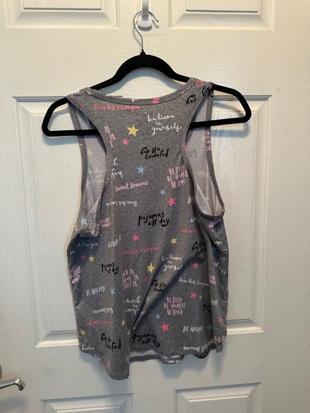 Joyspun Gray Star & Novelty Script Pajama Tank Top and Shorts Set Size M (8-10) - Picture 4 of 12